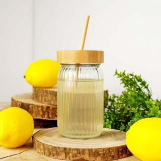 Grupa Orion Sp. z o.o. Słoik do Napojów z Pokrywką Bambusową i Szklaną Słomką 500 ml EH