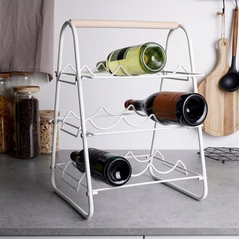 Grupa Orion Sp. z o.o. Stojak na Wino Dekoracyjny Metalowy Biały 9 Butelek HOUSEWARE 33x29x46 cm