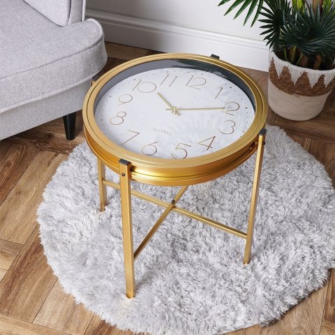 Grupa Orion Sp. z o.o. Stolik Kawowy Metalowy Złoty Zegar W Blacie Okrągły 42 x 40 cm HSC