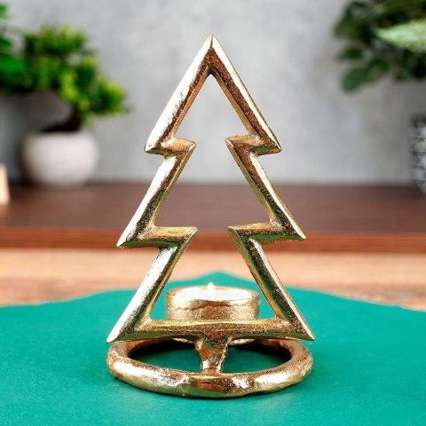 Grupa Orion Sp. z o.o. Świecznik Choinka Tealight 1 Świeczka Świąteczny Złoty Loft VILDE 16 cm