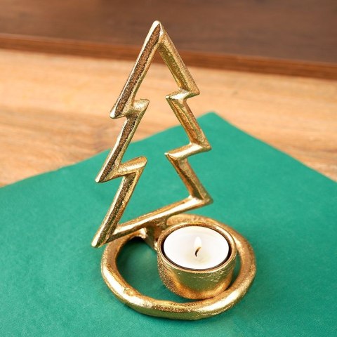 Grupa Orion Sp. z o.o. Świecznik Choinka Tealight 1 Świeczka Świąteczny Złoty Loft VILDE 16 cm