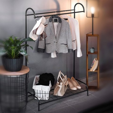 Grupa Orion Sp. z o.o. Wieszak Podłogowy Stojący Metalowy VILDE Czarny LOFT Półka na Buty 147 cm