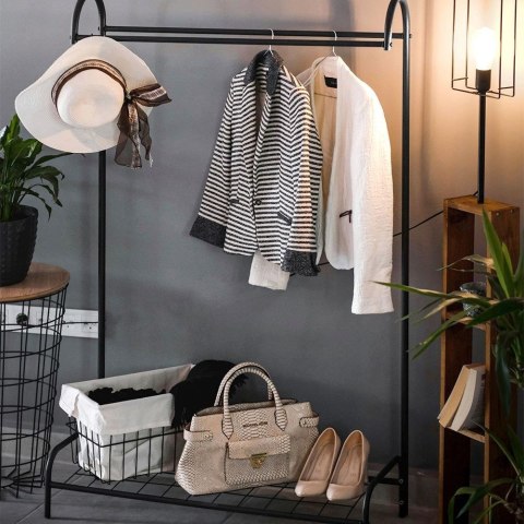 Grupa Orion Sp. z o.o. Wieszak Podłogowy Stojący Metalowy VILDE Czarny LOFT Półka na Buty 147 cm