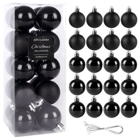 Grupa Orion Sp. z o.o. Bombki Choinkowe Czarne Nietłukące 4 cm 20 szt. ORION Świąteczne Komplet