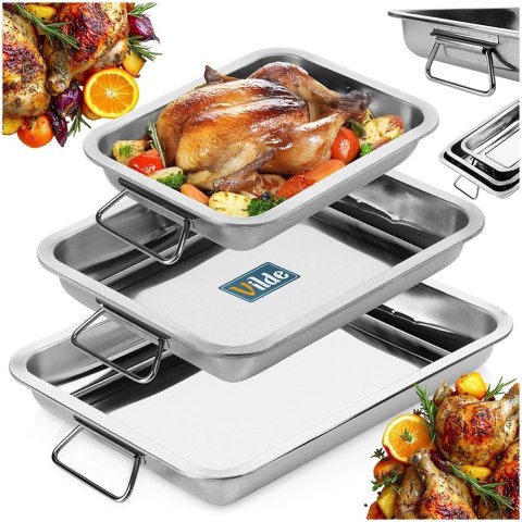 Grupa Orion Sp. z o.o. Brytfanny Blachy do Pieczenia Stalowe Prostokątne z Uchwytami VILDE 3 szt.