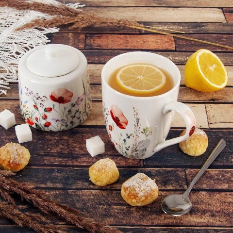 Grupa Orion Sp. z o.o. Cukierniczka Cukiernica Porcelanowa Biała Ozdobna Dekor Maki ORION 320 ml