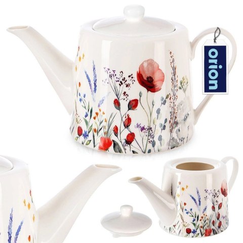 Grupa Orion Sp. z o.o. Dzbanek do Kawy Herbaty Porcelanowy Biały Elegancki Nadruk Maki ORION 1 l