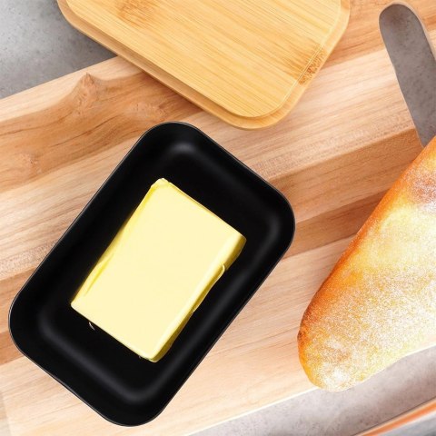 Grupa Orion Sp. z o.o. Maselniczka Pojemnik na Masło Stalowa Czarna Bambusowa VILDE 15x10x7,5 cm