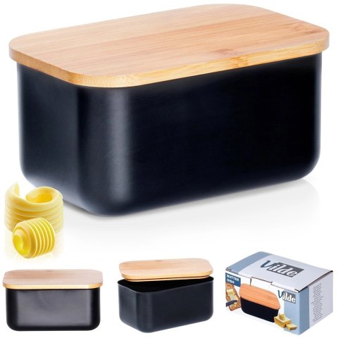 Grupa Orion Sp. z o.o. Maselniczka Pojemnik na Masło Stalowa Czarna Bambusowa VILDE 15x10x7,5 cm