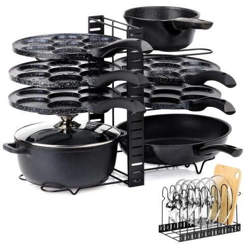 Grupa Orion Sp. z o.o. Stojak Oryganizer na Garnki Patelnie Pokrywki Metalowy Czarny ORION 2w1