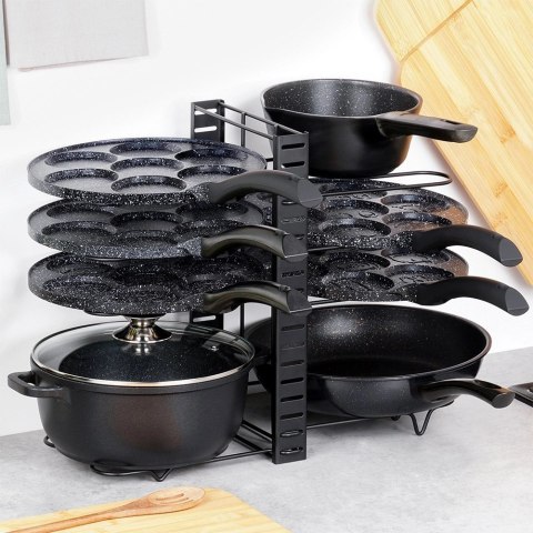 Grupa Orion Sp. z o.o. Stojak Oryganizer na Garnki Patelnie Pokrywki Metalowy Czarny ORION 2w1