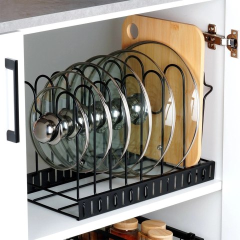 Grupa Orion Sp. z o.o. Stojak Oryganizer na Garnki Patelnie Pokrywki Metalowy Czarny ORION 2w1