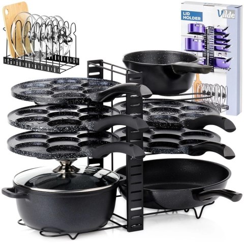 Grupa Orion Sp. z o.o. Stojak Oryganizer na Garnki Patelnie Pokrywki Metalowy Czarny ORION 2w1