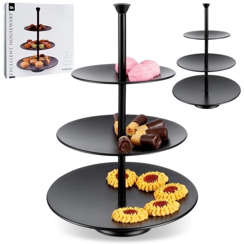 EXCELLENT HOUSEWARE 3-piętrowa Patera na Ciastka Owoce Słodycze Czarna EXCELLENT HOUSEWARE