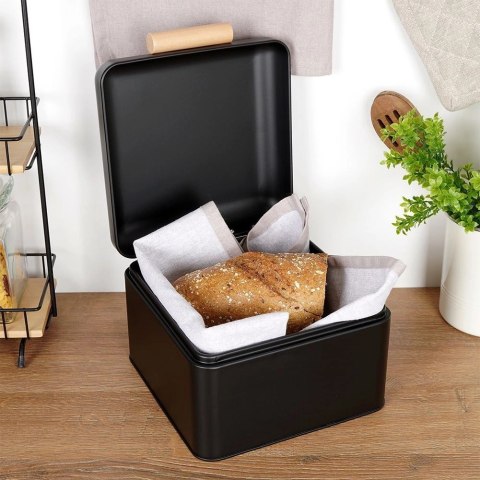 EXCELLENT HOUSEWARE Chlebak Pojemnik Metalowy na Chleb Pieczywo Mały Czarny ORION 22x20x14 cm
