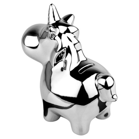 Grupa Orion Sp. z o.o. Skarbonka Ceramiczna Srebrna Lustrzana Jednorożec Prezent VILDE 18x10,5 cm