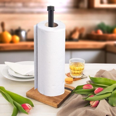 Grupa Orion Sp. z o.o. Stojak na Ręcznik Papierowy Metalowy Drewniany Loft Czarny ORION 35 cm