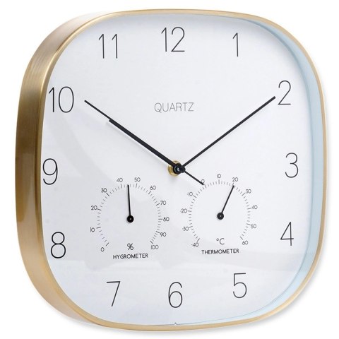Grupa Orion Sp. z o.o. Zegar Ścienny na Ścianę z Termometrem Higrometrem Biały Złoty VILDE 28,5 cm