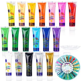 Grupa Orion Sp. z o.o. Zestaw Farby Akrylowe Wiele Kolorów w Tubce Paletka FREE & EASY 36 ml 19 el