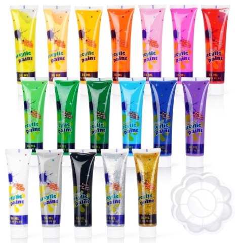 Grupa Orion Sp. z o.o. Zestaw Farby Akrylowe Wiele Kolorów w Tubce Paletka FREE & EASY 36 ml 19 el