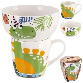 Grupa Orion Sp. z o.o. Zestaw Kubek Miseczka dla Dziecka Dziecięcy Porcelanowy Dinozaur ORION 2el.