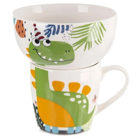 Grupa Orion Sp. z o.o. Zestaw Kubek Miseczka dla Dziecka Dziecięcy Porcelanowy Dinozaur ORION 2el.