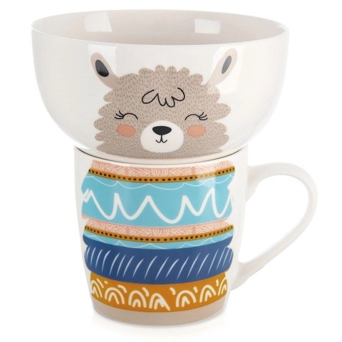 Grupa Orion Sp. z o.o. Zestaw Kubek z Miseczką dla Dziecka Śniadaniowy Porcelanowy Lama ORION 2el.