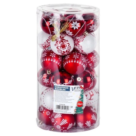 Vilde Bombki choinkowe nietłukące czerwone białe 6 cm 30 szt.