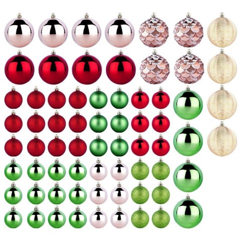 Vilde Bombki choinkowe nietłukące czerwone różowe złote zielone 8 / 5 cm 68 szt.