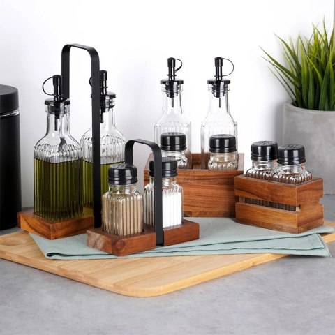 Vilde Butelki na oliwę i ocet, przyprawniki w stojaku 5 el.