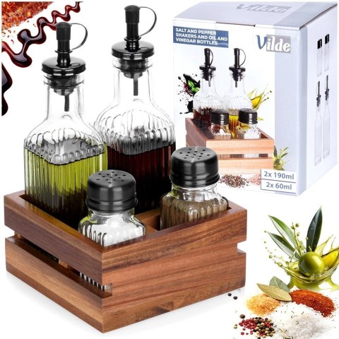 Vilde Butelki na oliwę i ocet, przyprawniki w stojaku 5 el.
