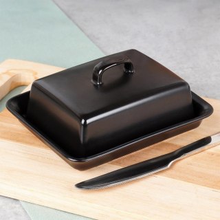 Vilde Ceramiczna Maselniczka Czarna z Pokrywką Pojemnik na Masło VILDE 16x13 cm