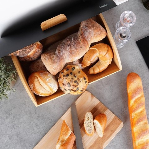 Vilde Chlebak Pojemnik na Chleb Metalowy Drewniany Czarny VILDE 35,5x24,5x15,5 cm