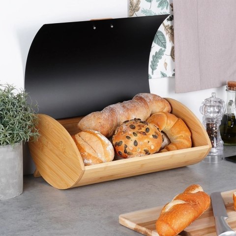 Vilde Chlebak Pojemnik na Chleb Metalowy Drewniany Czarny VILDE 35,5x24,5x15,5 cm