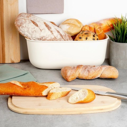 Vilde Chlebak Pojemnik na Chleb z Drewnianą Deską Kremowy VILDE 39x23,5x15,5 cm