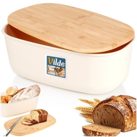 Vilde Chlebak Pojemnik na Chleb z Drewnianą Deską Kremowy VILDE 39x23,5x15,5 cm