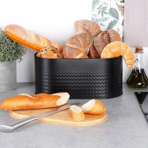 Vilde Chlebak na Pieczywo Chleb z Deską Czarny Metalowy VILDE 34 x 18,5 x 15,5 cm