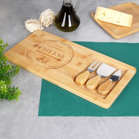 EXCELLENT HOUSEWARE Deska do Serów z Nożami Bambusowa 4 el.