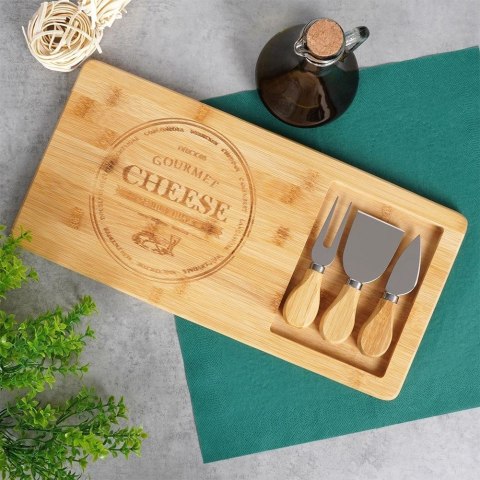 EXCELLENT HOUSEWARE Deska do Serów z Nożami Bambusowa 4 el.