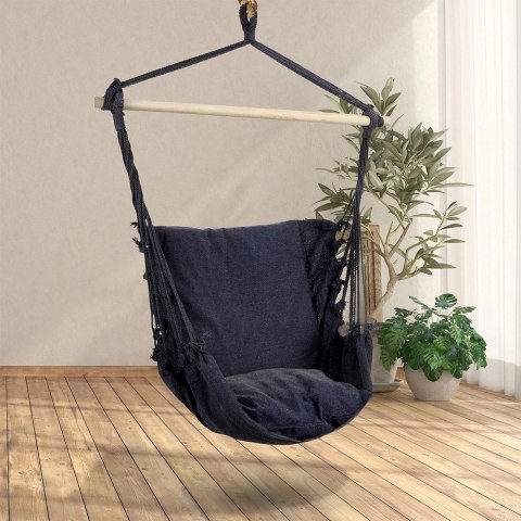PROGARDEN Hamak Brazylijski Podwieszany Fotel Grafitowy z Poduszką ProGarden 45x45 cm