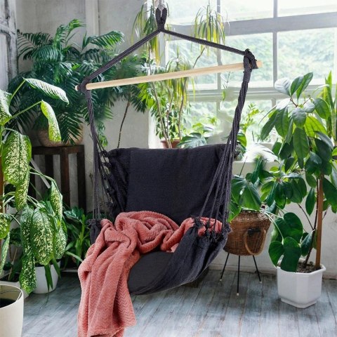 PROGARDEN Hamak Brazylijski Podwieszany Fotel Grafitowy z Poduszką ProGarden 45x45 cm