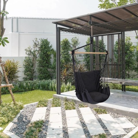 PROGARDEN Hamak Brazylijski Podwieszany Fotel Grafitowy z Poduszką ProGarden 45x45 cm