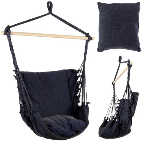 PROGARDEN Hamak Brazylijski Podwieszany Fotel Grafitowy z Poduszką ProGarden 45x45 cm