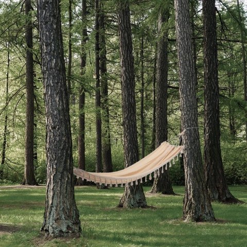 PROGARDEN Hamak Ogrodowy Jednoosobowy Wiszący Boho z Frędzlami PROGARDEN 200 x 100 cm