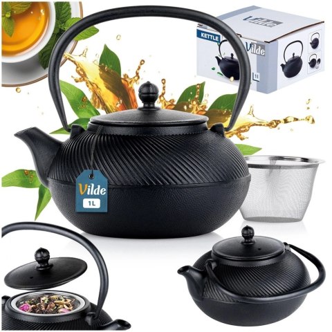 Vilde Czajnik do Herbaty Naparów z Zaparzaczem Żeliwny Emaliowany Czarny ORION 1l