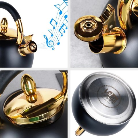 Vilde Czajnik z Gwizdkiem Stalowy Nierdzewny Czarny Złoty VILDE 3 L