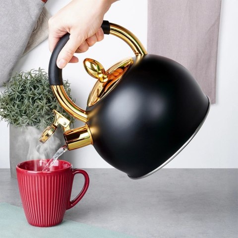 Vilde Czajnik z Gwizdkiem Stalowy Nierdzewny Czarny Złoty VILDE 3 L