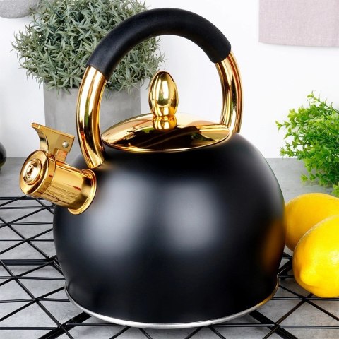 Vilde Czajnik z Gwizdkiem Stalowy Nierdzewny Czarny Złoty VILDE 3 L