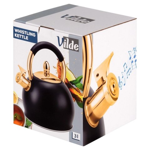 Vilde Czajnik z Gwizdkiem Stalowy Nierdzewny Czarny Złoty VILDE 3 L