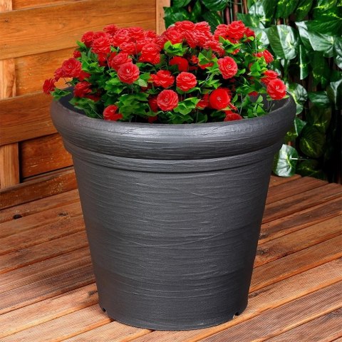 Vilde Doniczka Osłonka Ogrodowa Plastikowa Czarna Okrągła Duża VILDE 38 x 34 cm